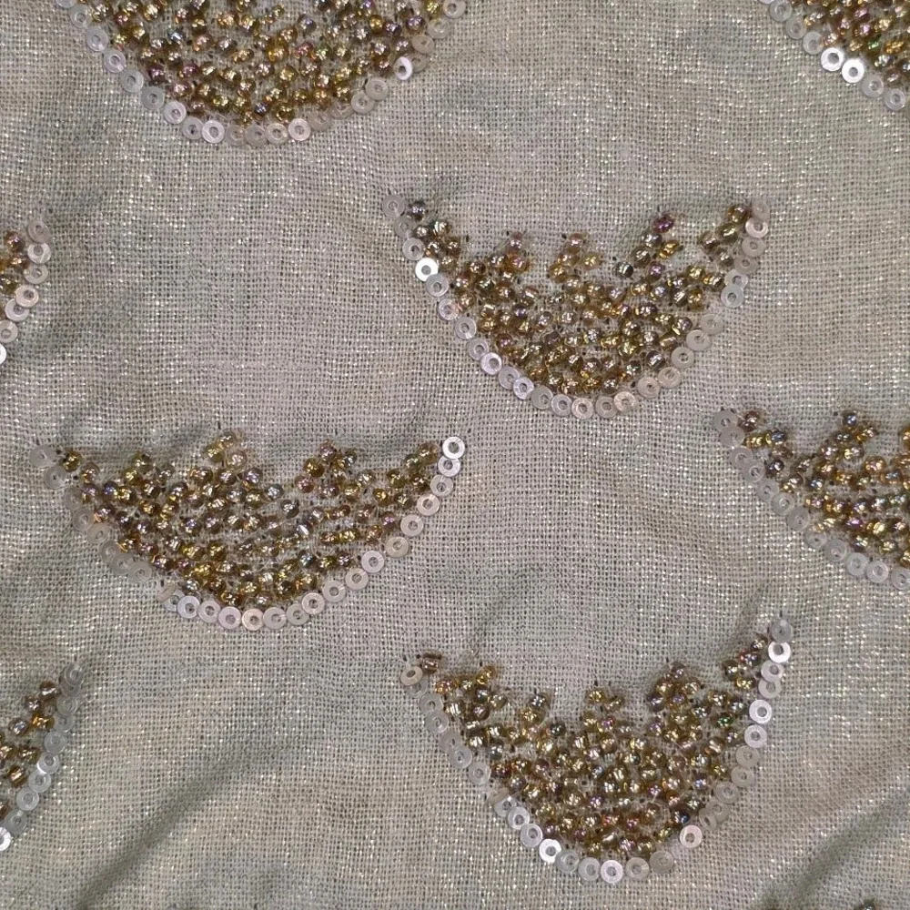 Pyar & Co Paula Queen 20x20 Pillow Cover Gold Beaded Linen Cotton Metallic